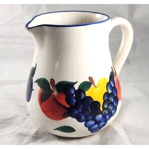 Dansk Tuscany 2 Quart White Stoneware Pitcher Made in Italy Painted Fruit